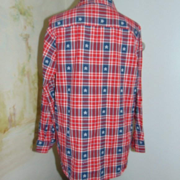 Collections Etc Women's Collared Button Down Shirt Plaid Cotton Stars Size Large - Picture 4 of 7